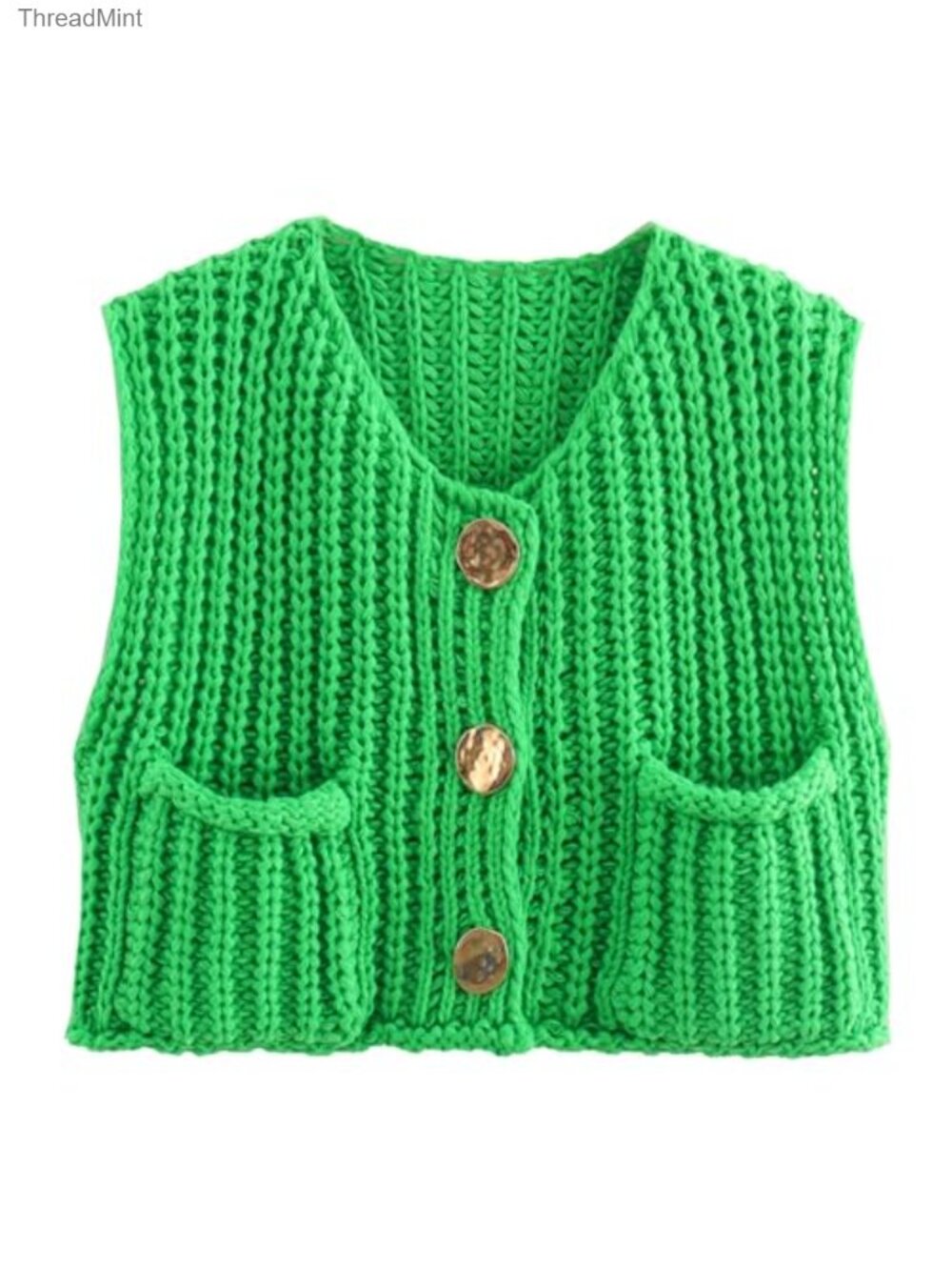Sleeveless Crop Knit Cardigan with Pockets Button Down Sweater Vest